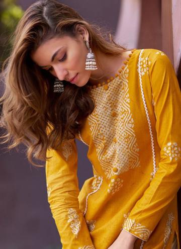 Yellow Trendy Salwar Kameez in Cotton  with Digital Print
