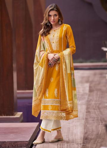 Yellow Trendy Salwar Kameez in Cotton  with Digital Print
